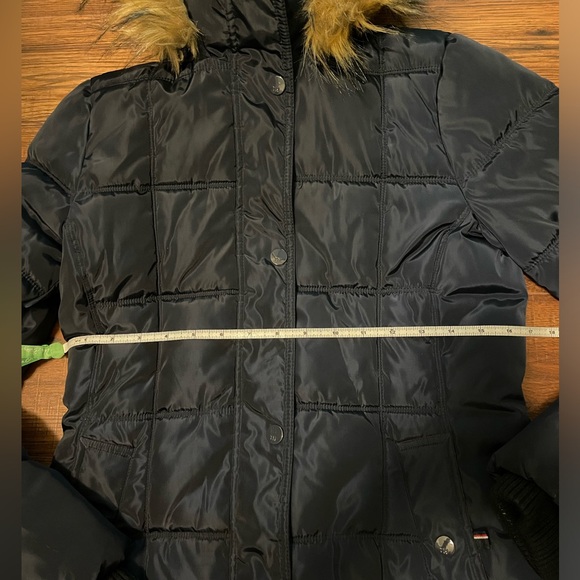 Tommy Hilfiger Navy Blue Faux Fur Hood Puffer Winter Jacket Coat XS Extra Small - Picture 9 of 11